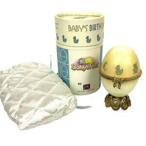 Babys First Birth Day Photo Egg Keepsake Gold Plated Pewter With Box